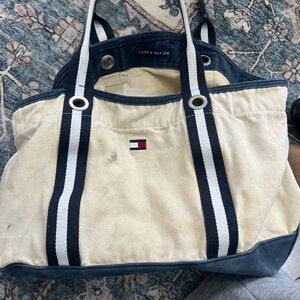 Tommy Hilfiger Cream and Blue Tote with Navy Stripes